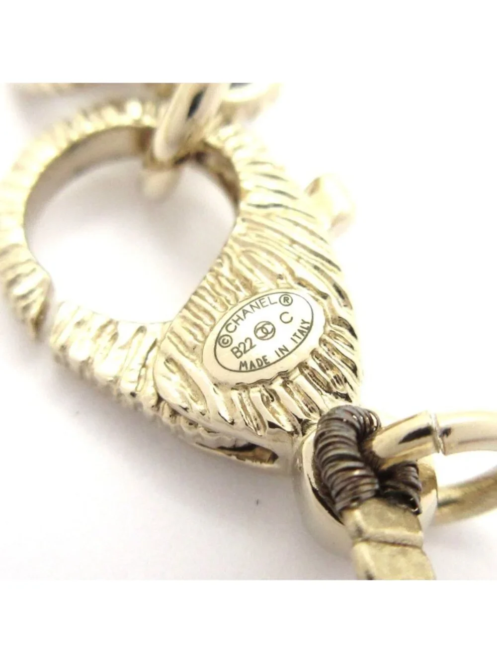 Chanel Necklace CC Logo Ivory Gold Clear Camellia